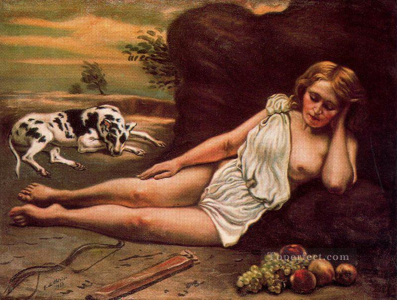 ダイアナは森の中で眠る 1933年 ジョルジョ・デ・キリコ 形而上学的シュルレアリスム油絵